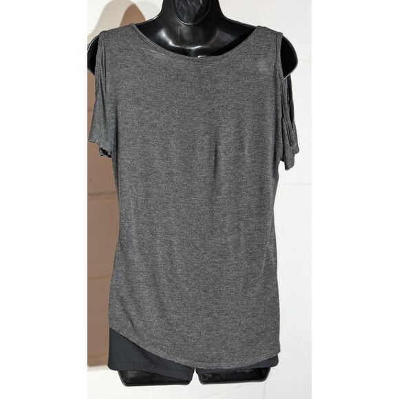 Free Kisses Good Vibes Only Gray Cold Shoulder T-Shirt Casual Everyday Top Small - Picture 3 of 6